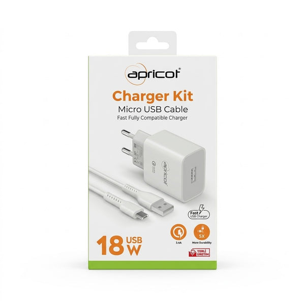 Apricot 18W Hızlı Şarj Kiti - Micro USB (3.4A)