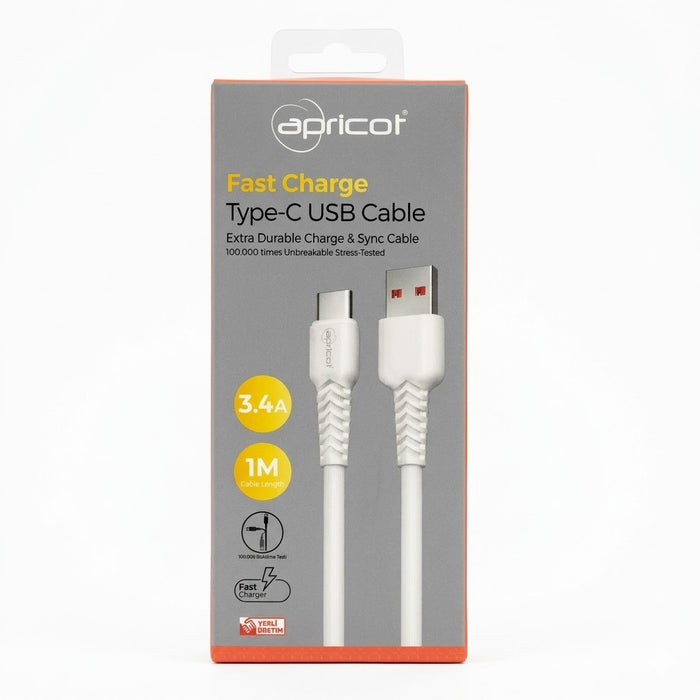 Apricot 3.4A Type-C Hızlı Şarj ve Veri Kablosu