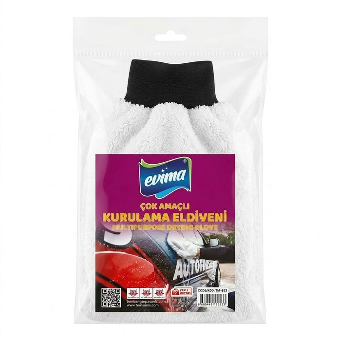 Evima Çok Amaçlı Mikrofiber Kurulama Eldiveni (Beyaz)